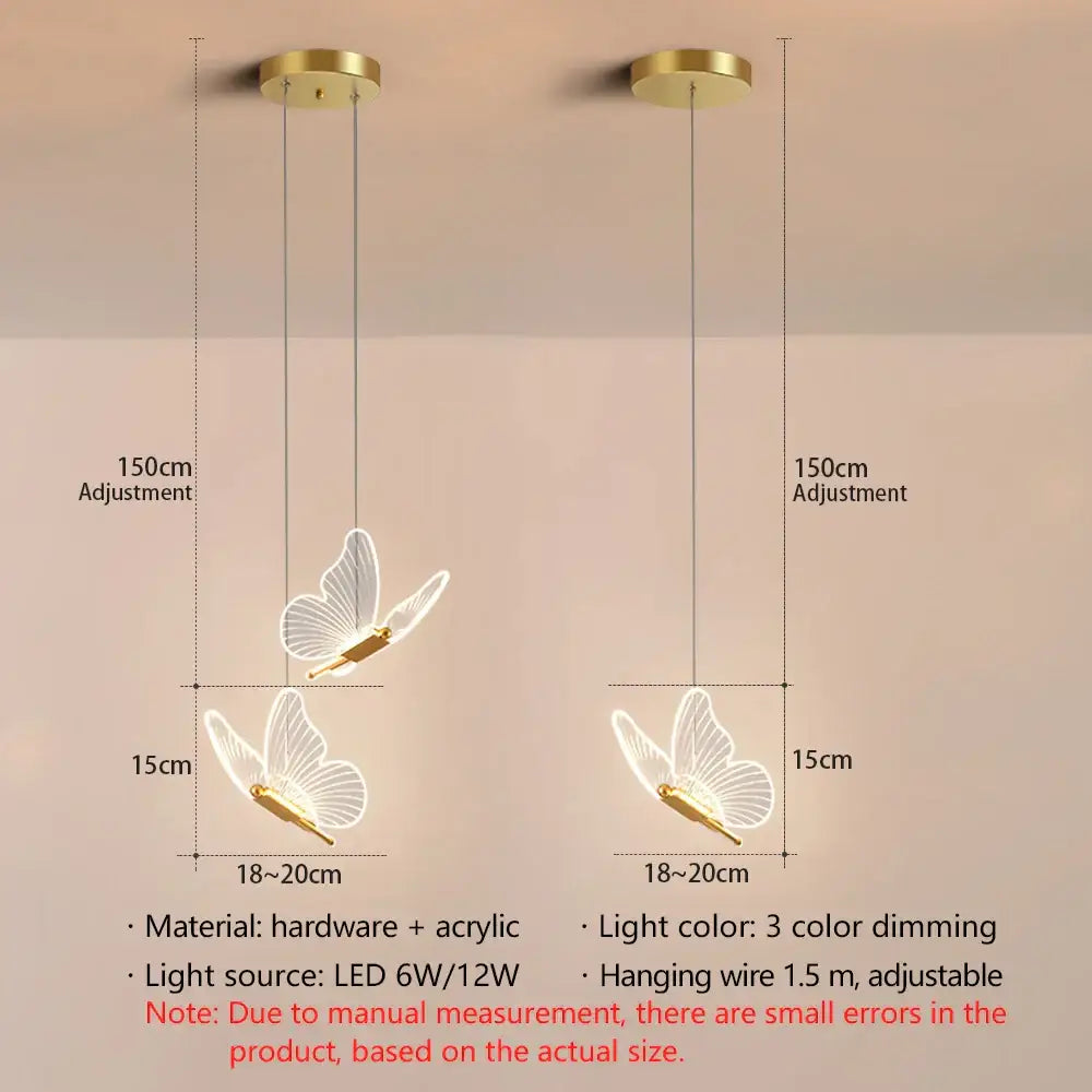 Gold Butterfly LED Pendant Dimmable Nordic Design