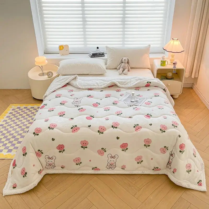 Cream Velvet Quilted Blanket 150x200cm Size