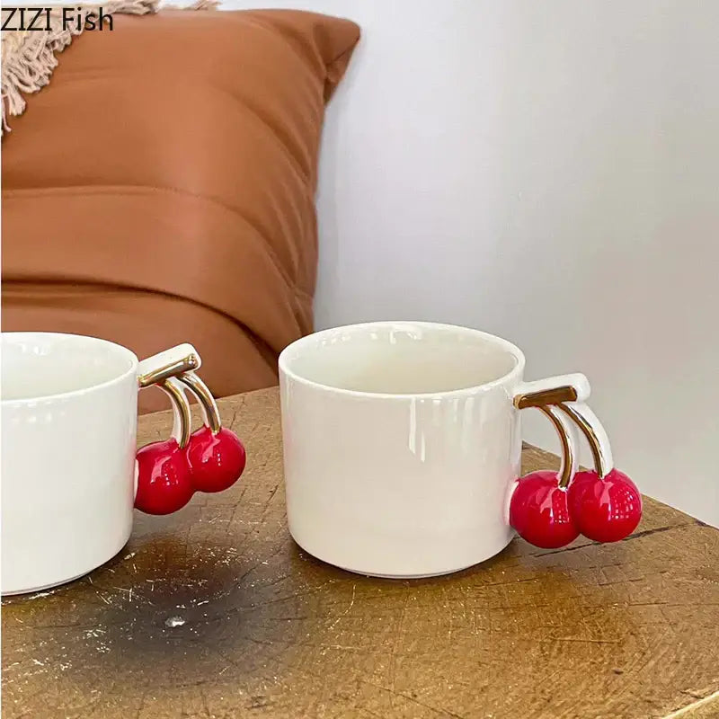 White Ceramic Cherry Mug