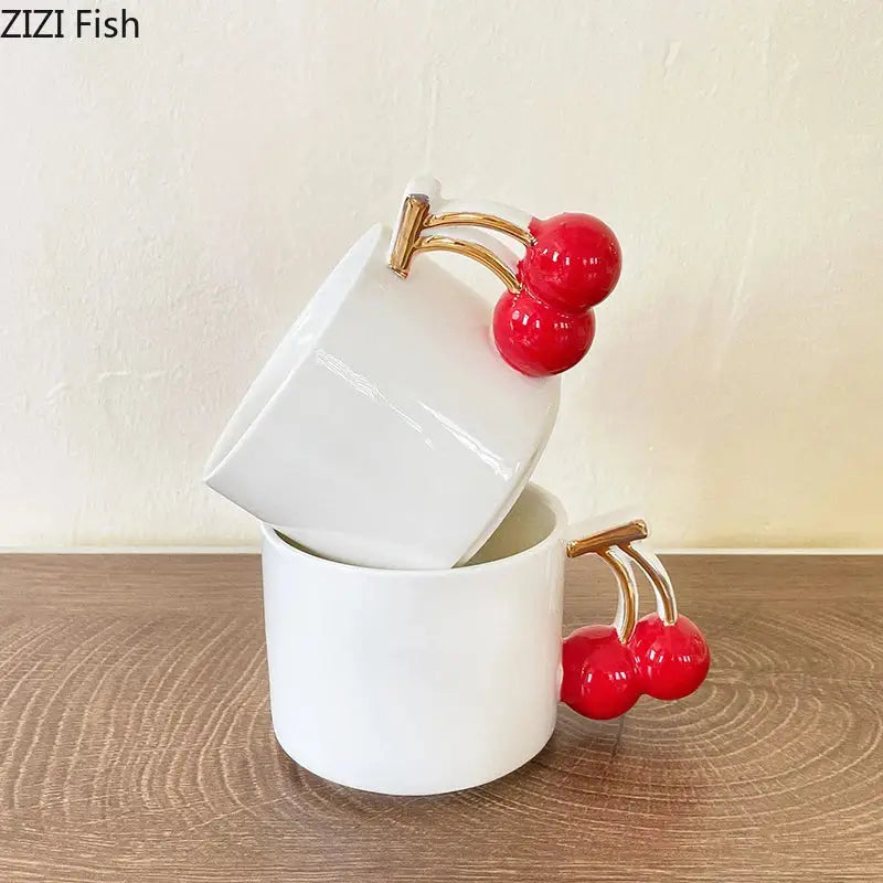 White Ceramic Cherry Mug