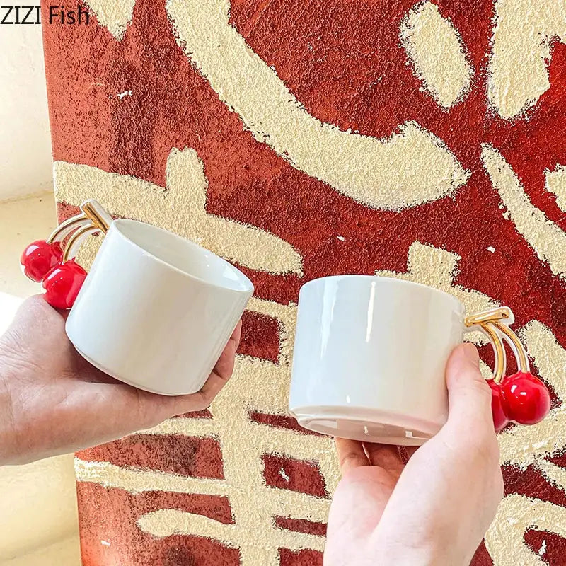 White Ceramic Cherry Mug