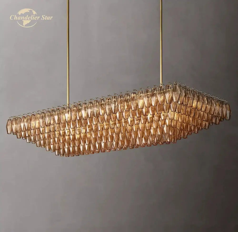 Brass Smoke Glass Chandelier