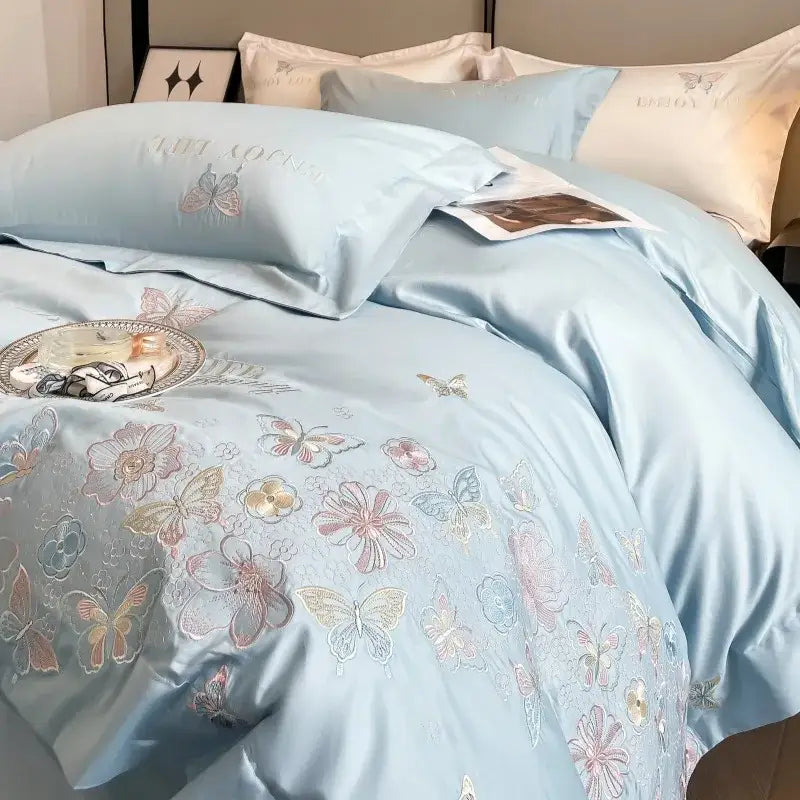 Light Blue Gold Bedding Set