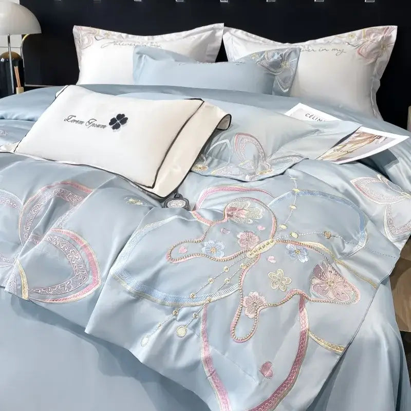 Light Blue Gold Bedding Set