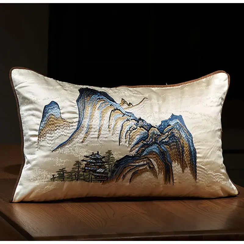 Cream Blue Lumbar Pillow