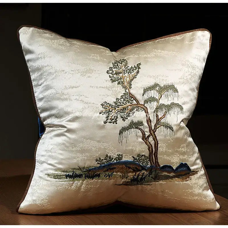 Cream Blue Lumbar Pillow