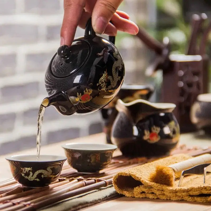 Red Dragon Ceramic Teapot Set