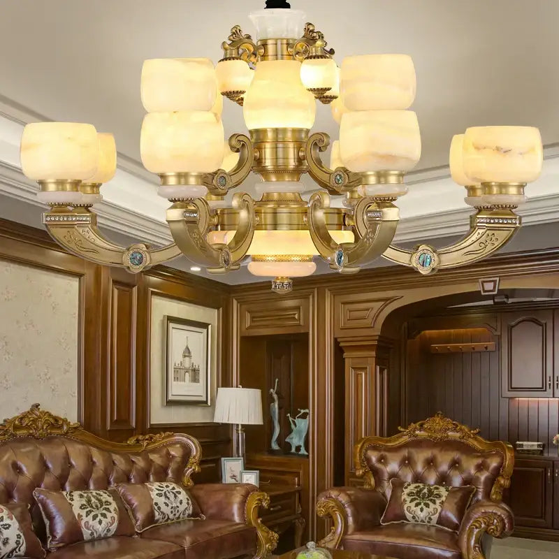 Gold Jade Glass Chandelier