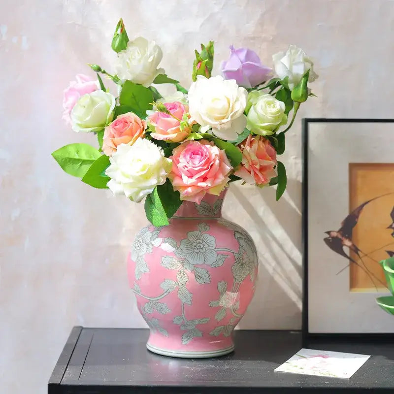 Pink Silver Porcelain Vase