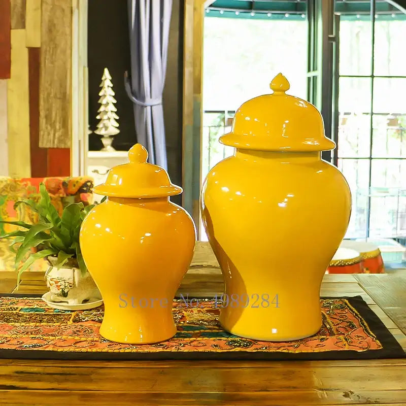 Yellow Ceramic Jar Vase Set