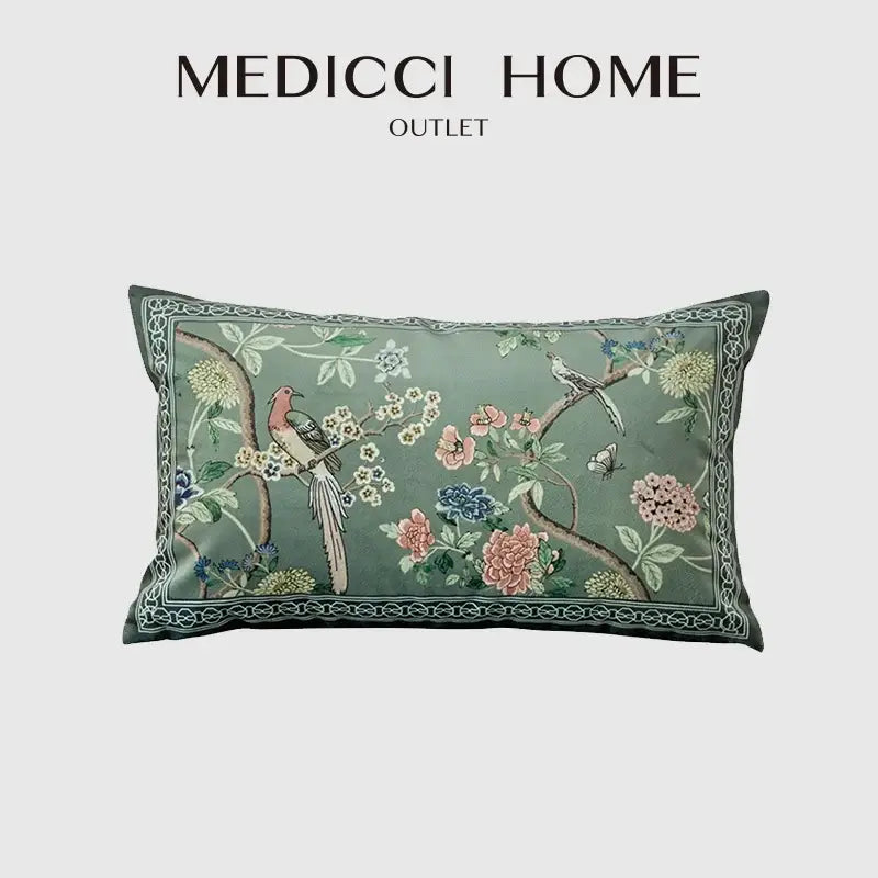 Bird Print Lumbar Pillow
