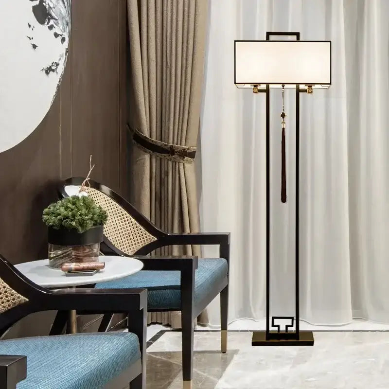 Black Gold Floor Lamp Chinoiserie Design
