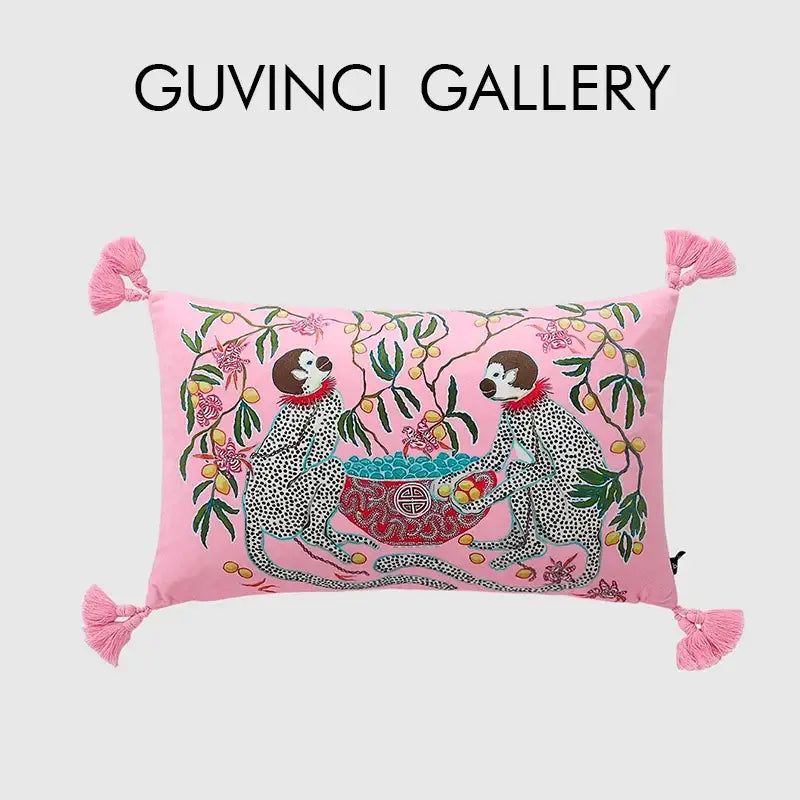 Pink Monkey Velvet Pillow