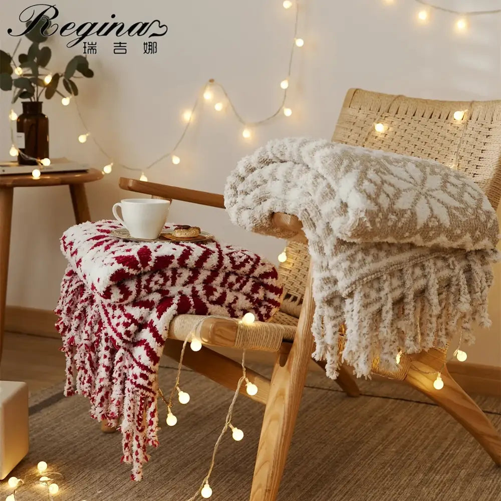 Red Chunky Knit Christmas Blanket
