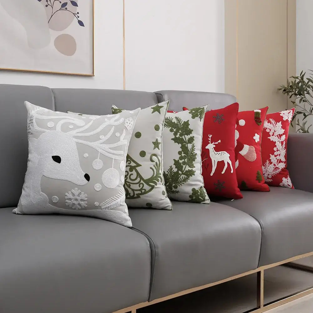 Red Deer Snowflake Cushion Cover