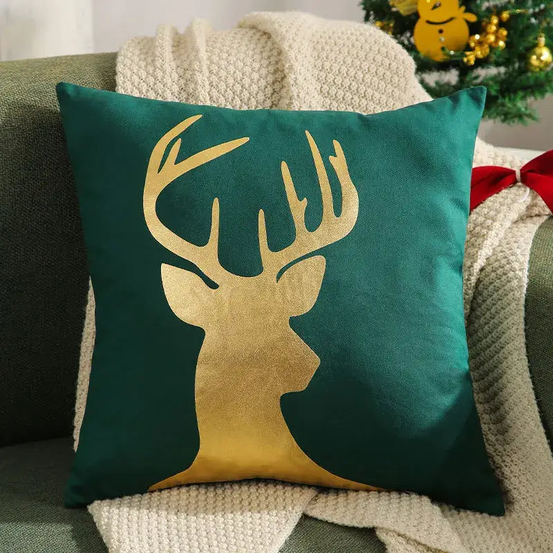 Red Christmas Elk Pillow Cover