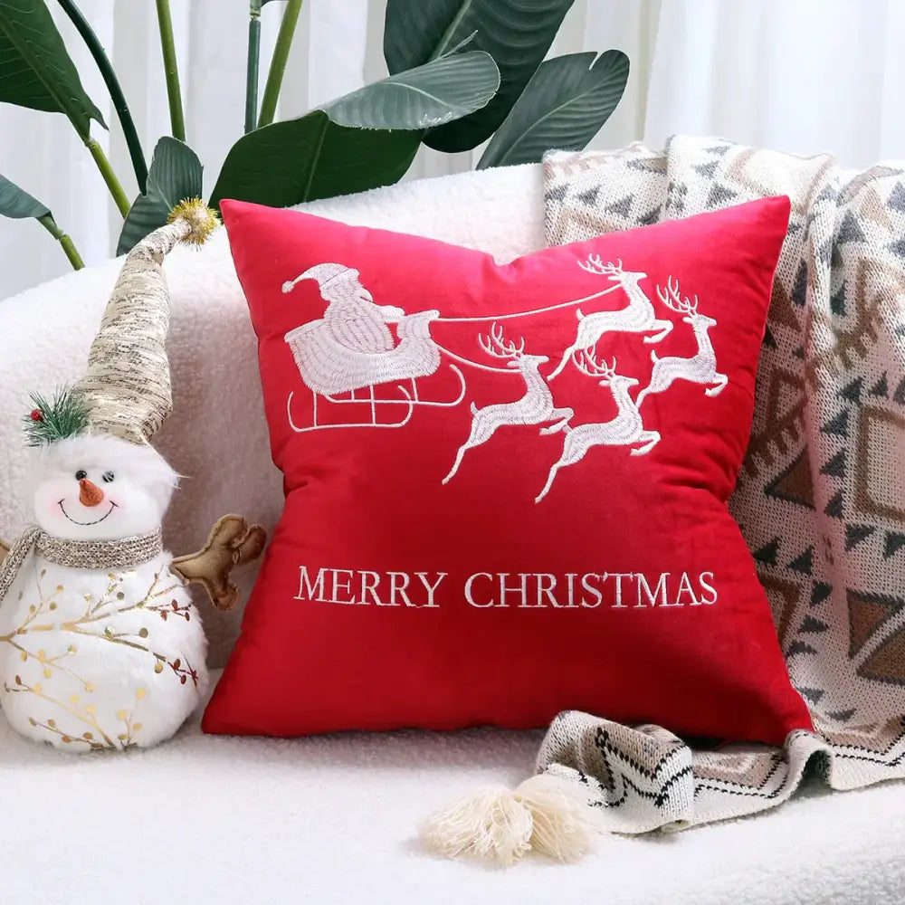 Red Christmas Elk Pillow Cover