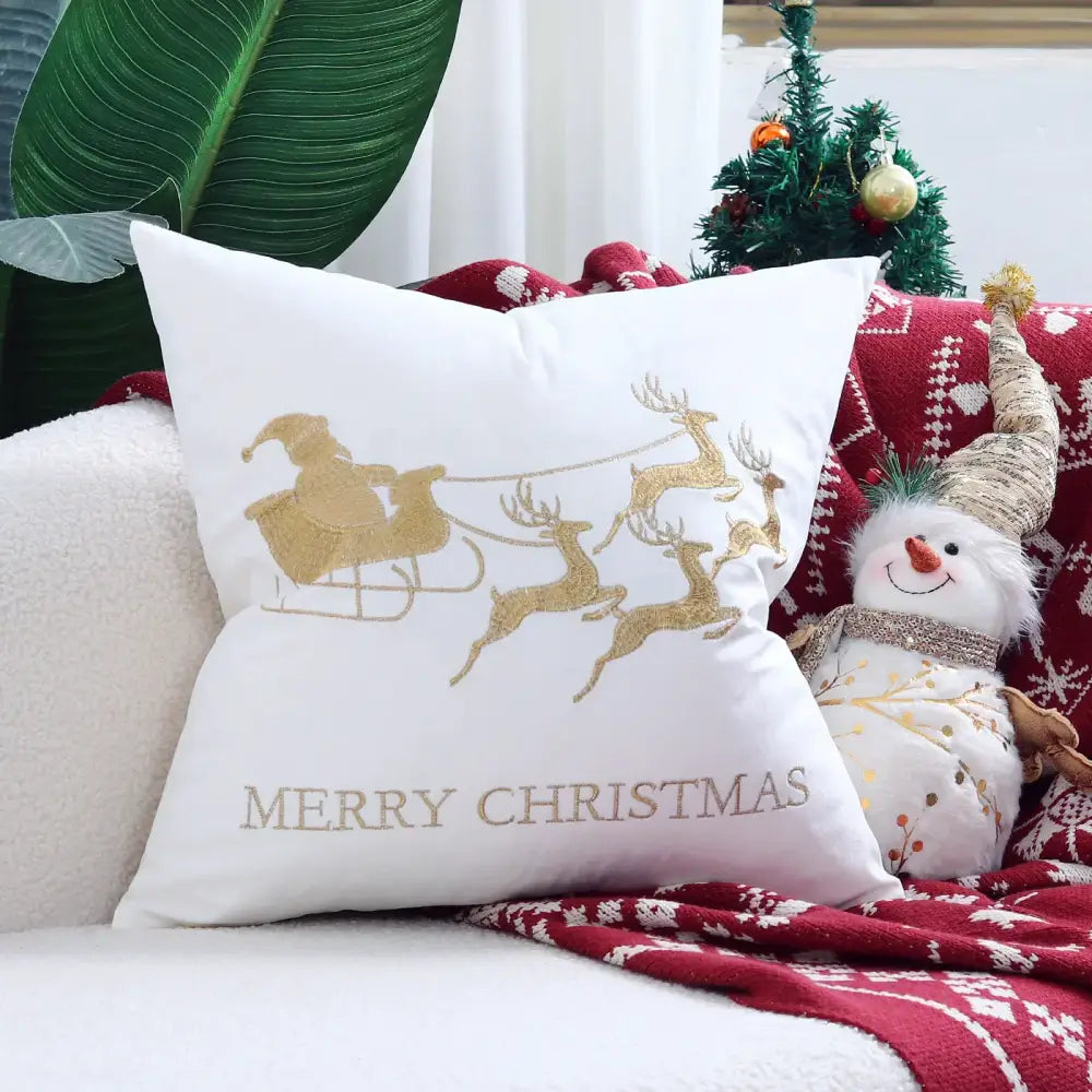 Red Christmas Elk Pillow Cover
