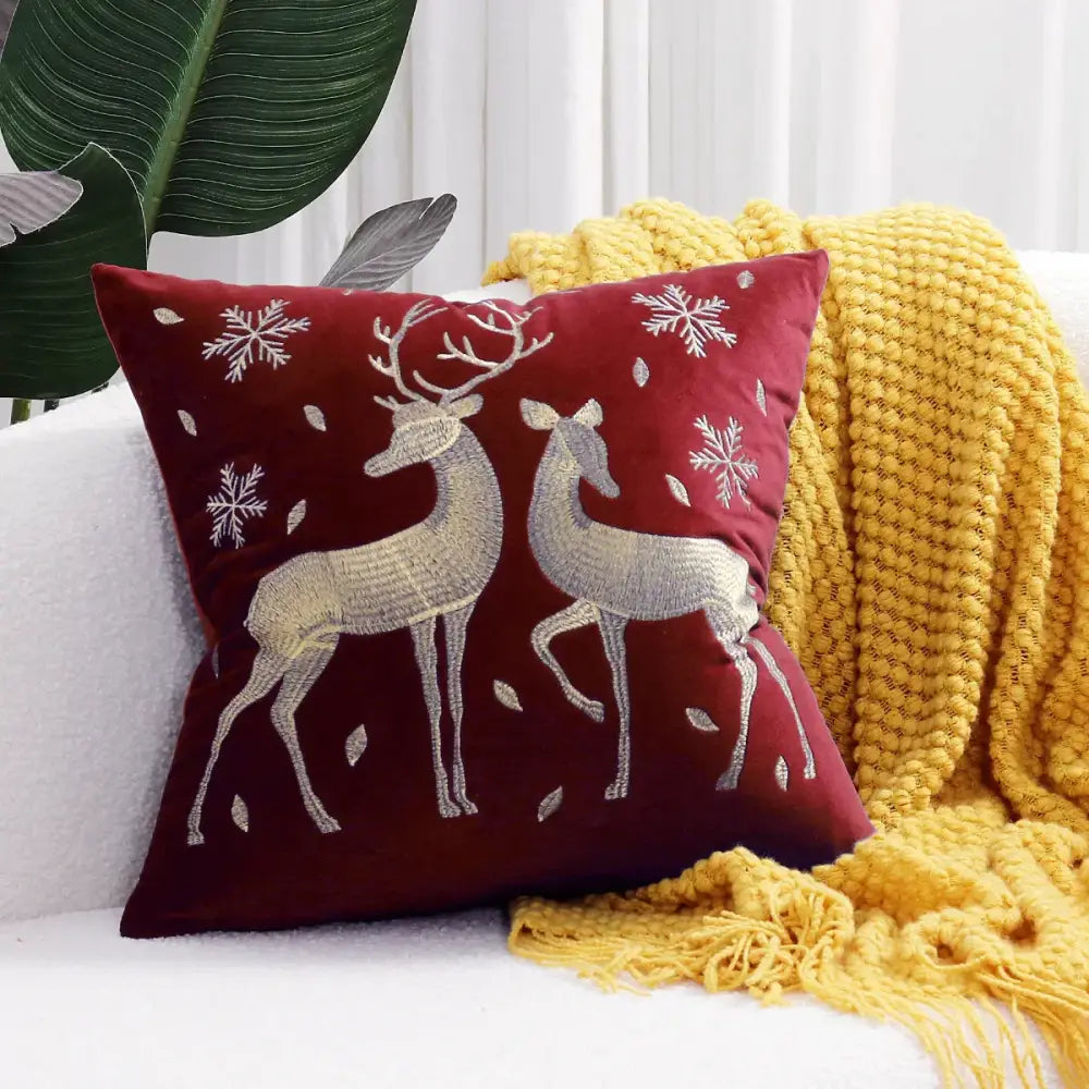 Red Christmas Elk Pillow Cover