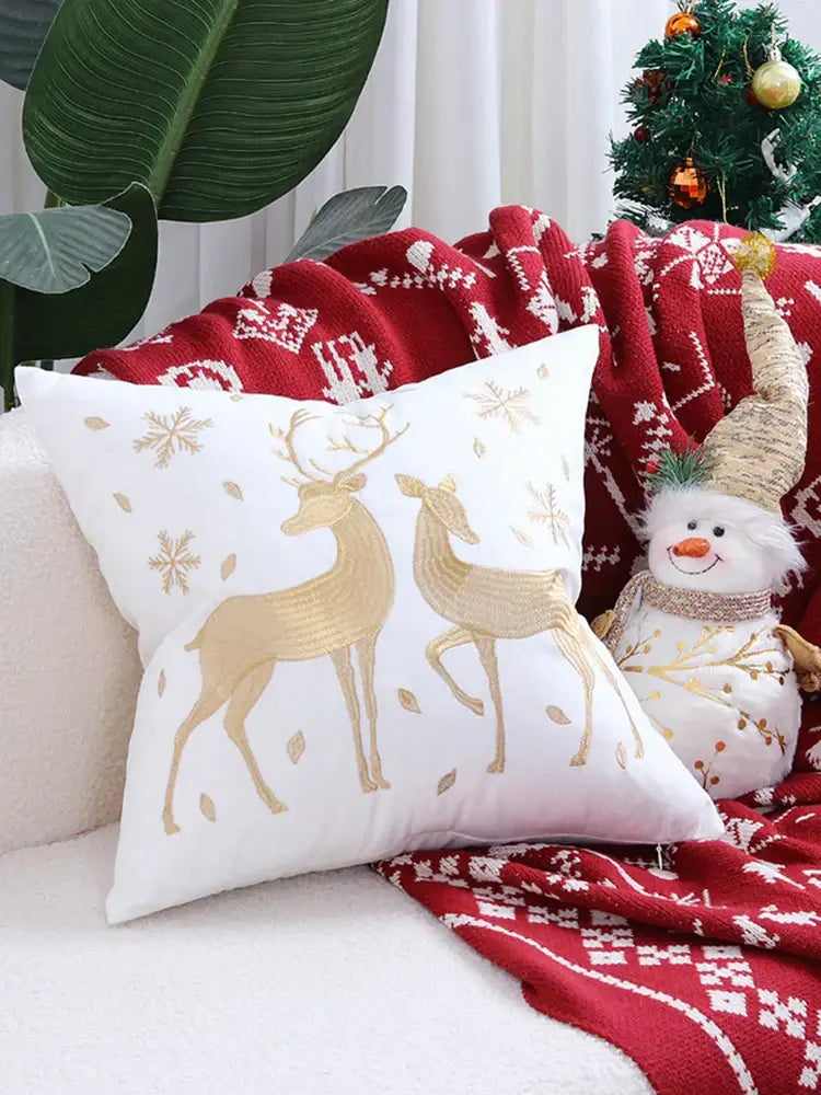 Red Christmas Elk Pillow Cover