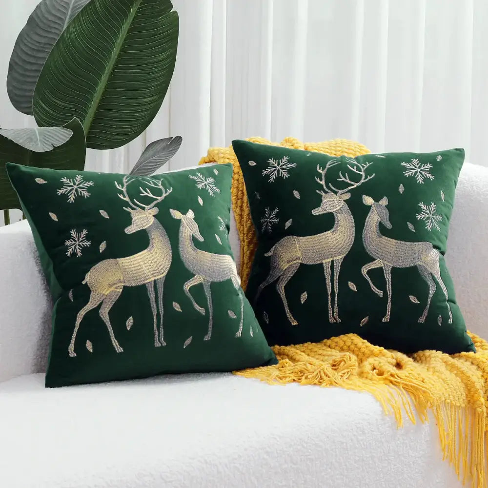 Red Christmas Elk Pillow Cover