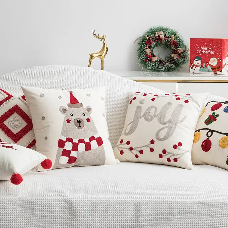 Red Geometric Christmas Cushion