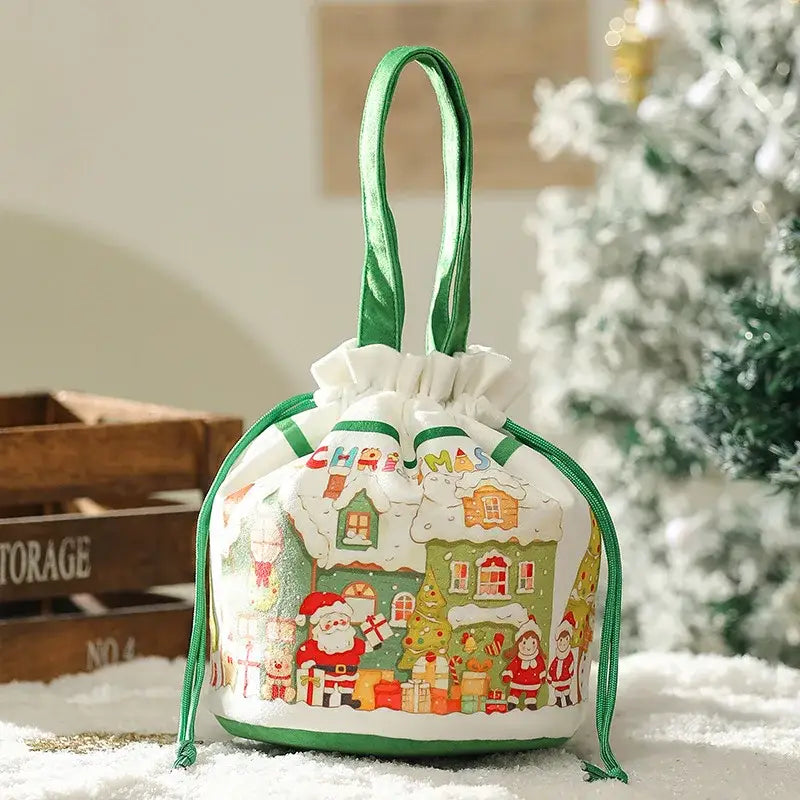 Green Santa Drawstring Bag
