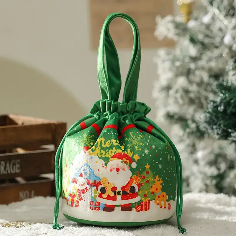 Green Santa Drawstring Bag