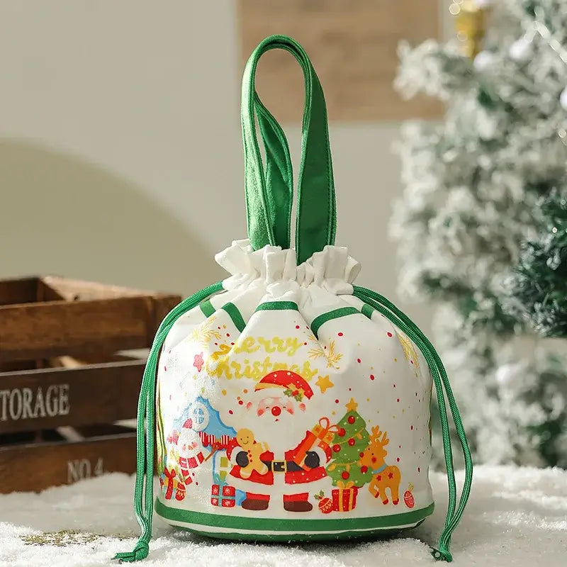 Green Santa Drawstring Bag