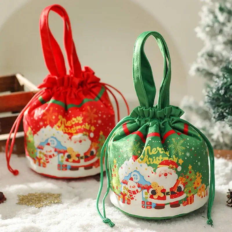 Green Santa Drawstring Bag