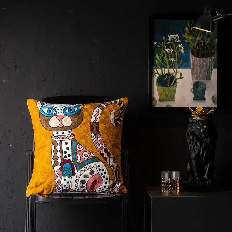 Abstract Cat Cushion Cover
