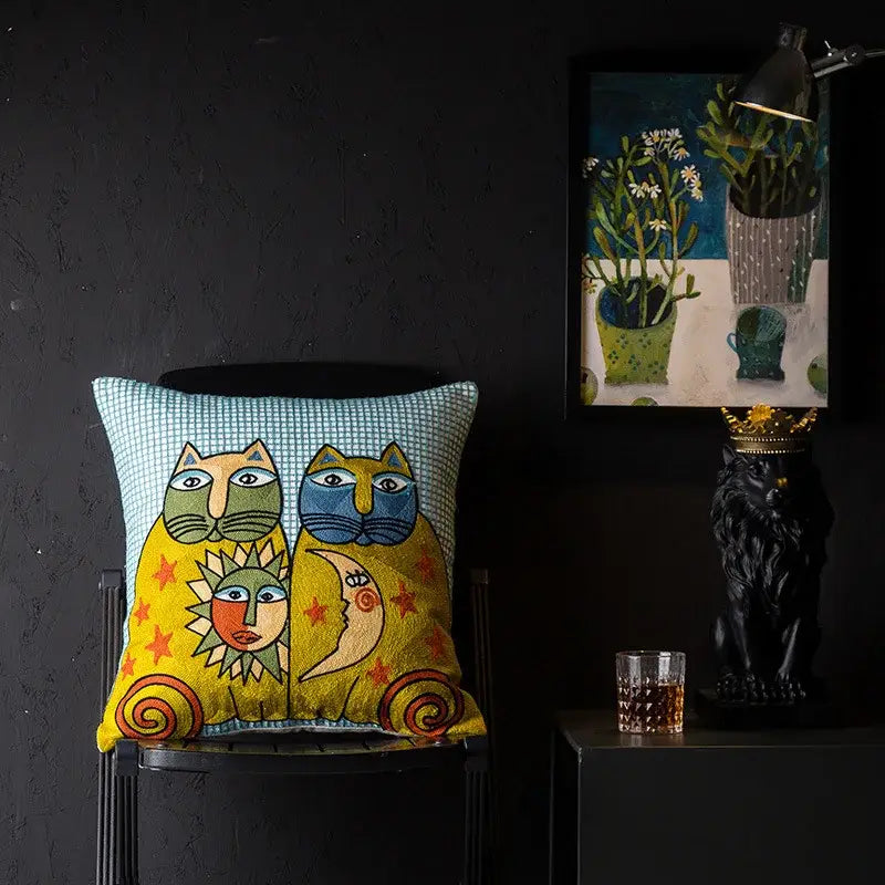 Abstract Cat Cushion Cover