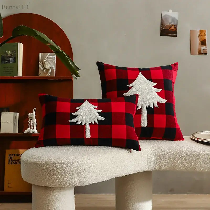 Red Plaid Cushion Cover Velvet 45cm