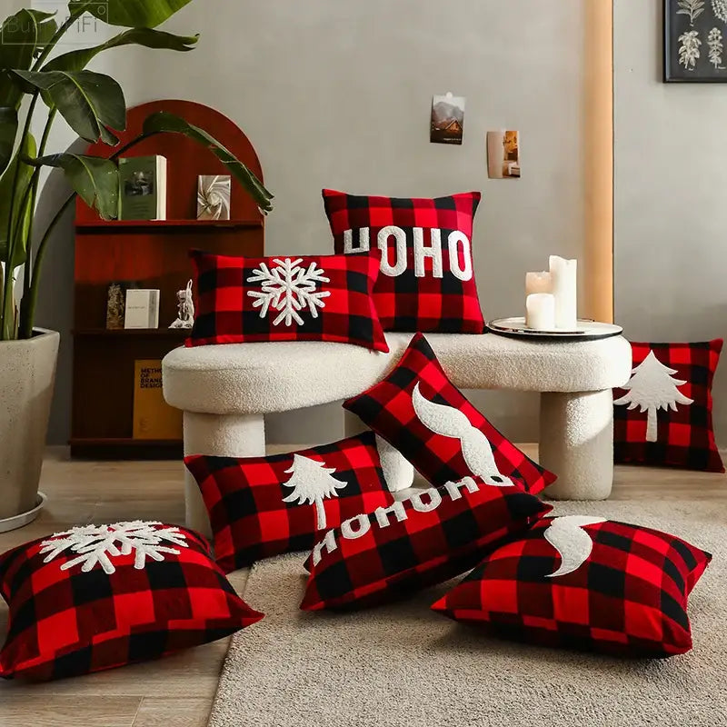 Red Plaid Cushion Cover Velvet 45cm