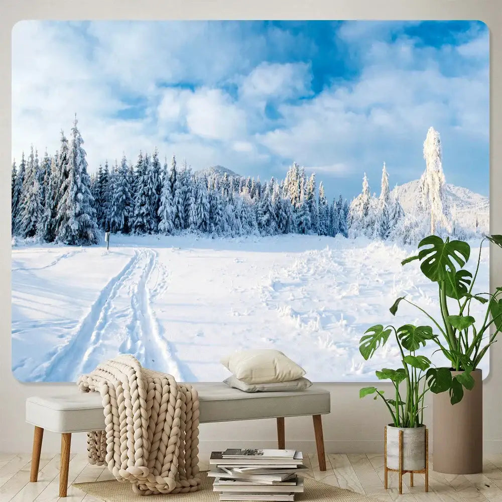 Snow Forest Wall Tapestry 300cm Polyester