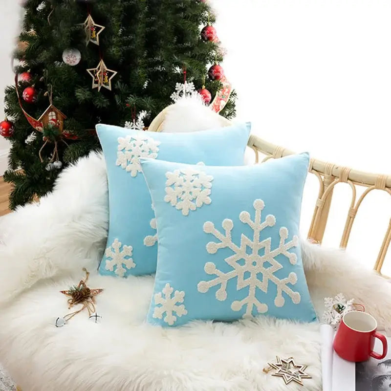 Snowflake Embroidered Cushion Cover