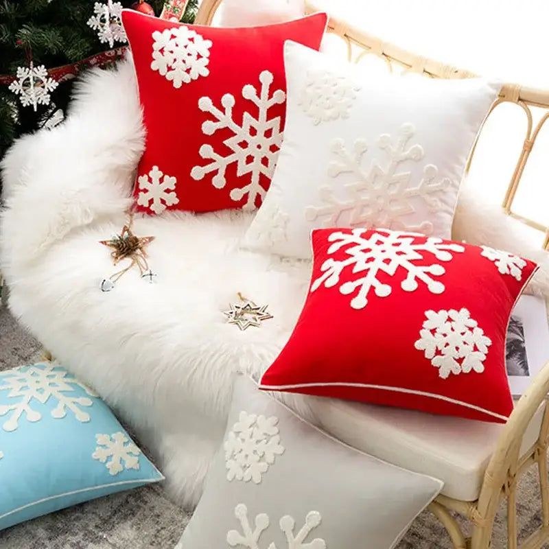 Snowflake Embroidered Cushion Cover