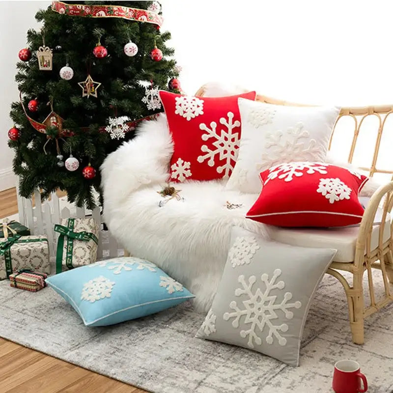 Snowflake Embroidered Cushion Cover