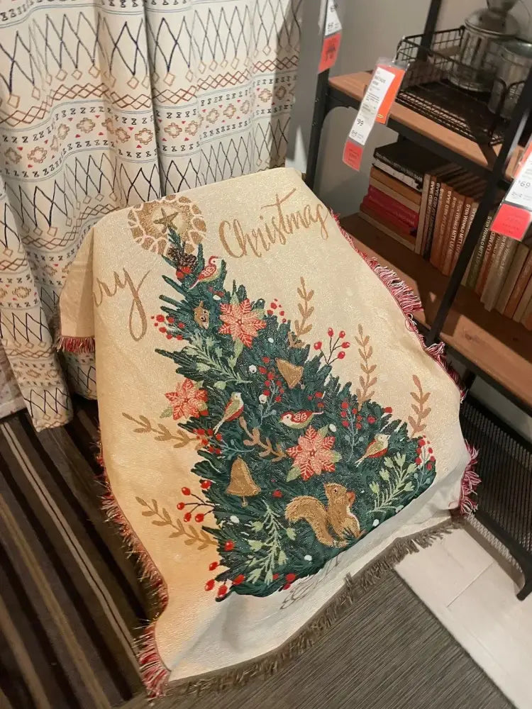 Beige Woven Christmas Throw