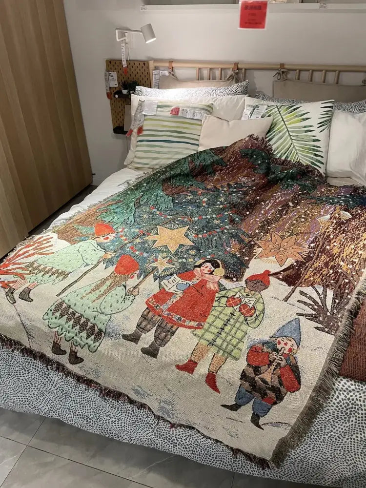 Beige Woven Christmas Throw