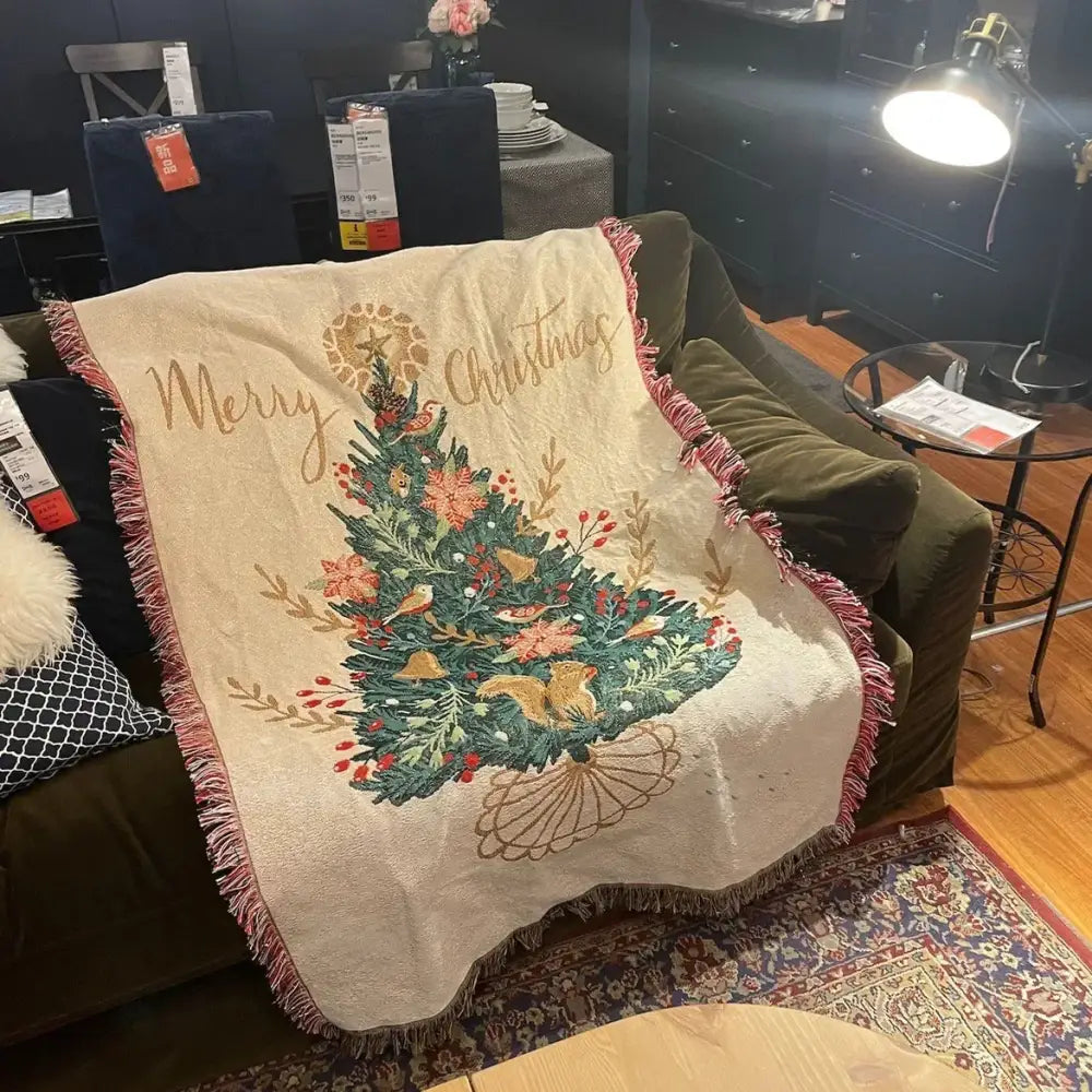 Beige Woven Christmas Throw