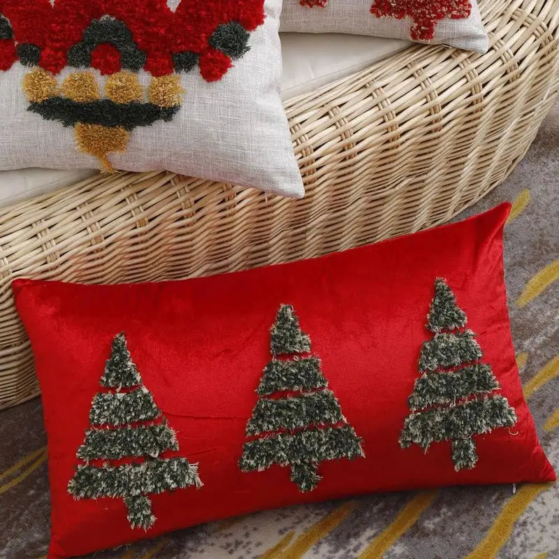 Gold Green Red Holiday Pillow