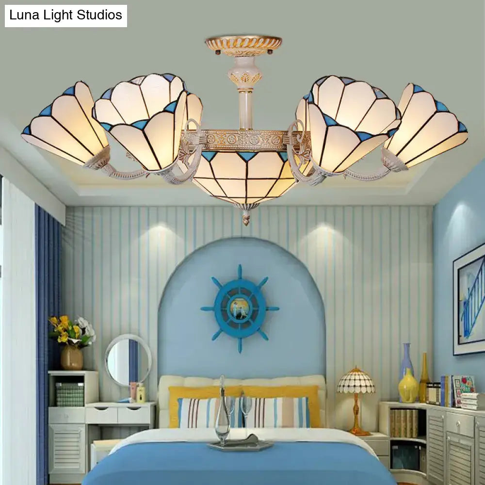 Cream Blue Glass Chandelier
