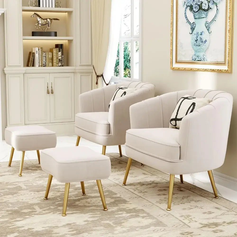 Beige Bucket Armchair Ottoman