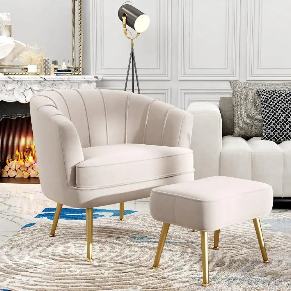 Beige Bucket Armchair Ottoman