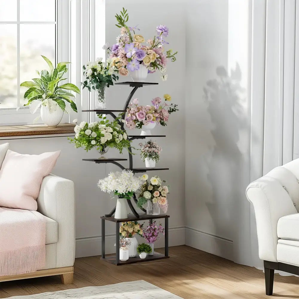 Industrial Black Metal Plant Stand Multi-Shelf