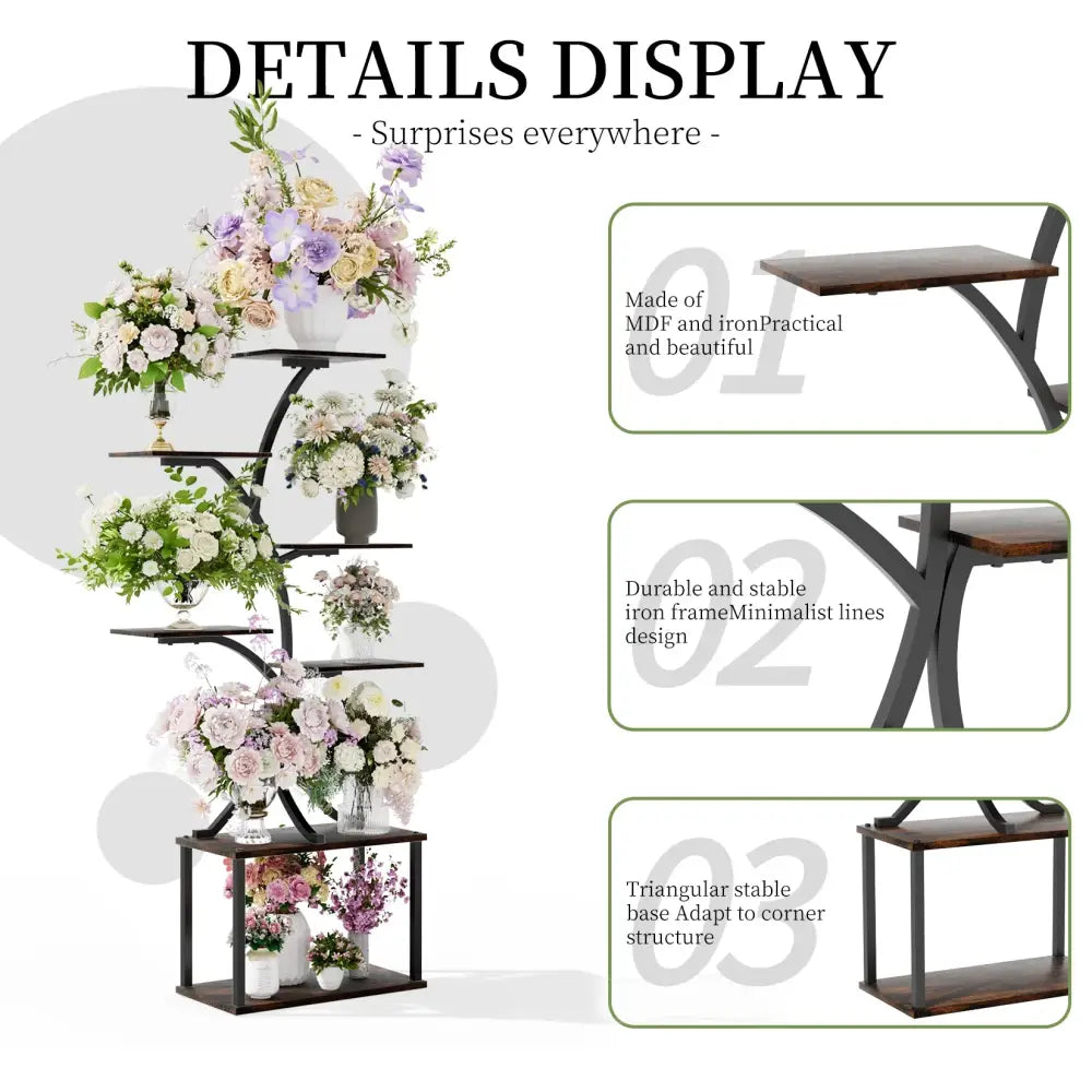 Industrial Black Metal Plant Stand Multi-Shelf