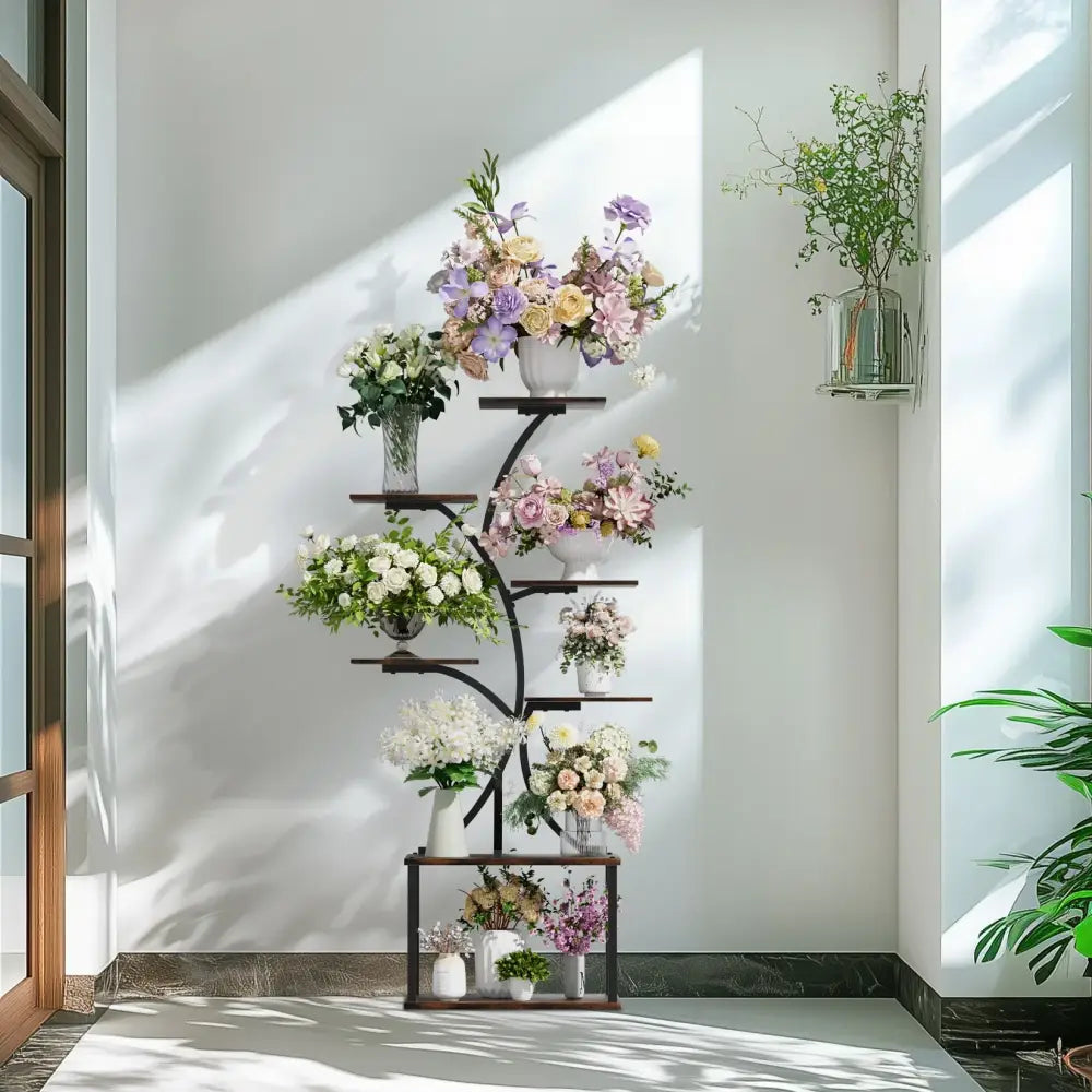 Industrial Black Metal Plant Stand Multi-Shelf
