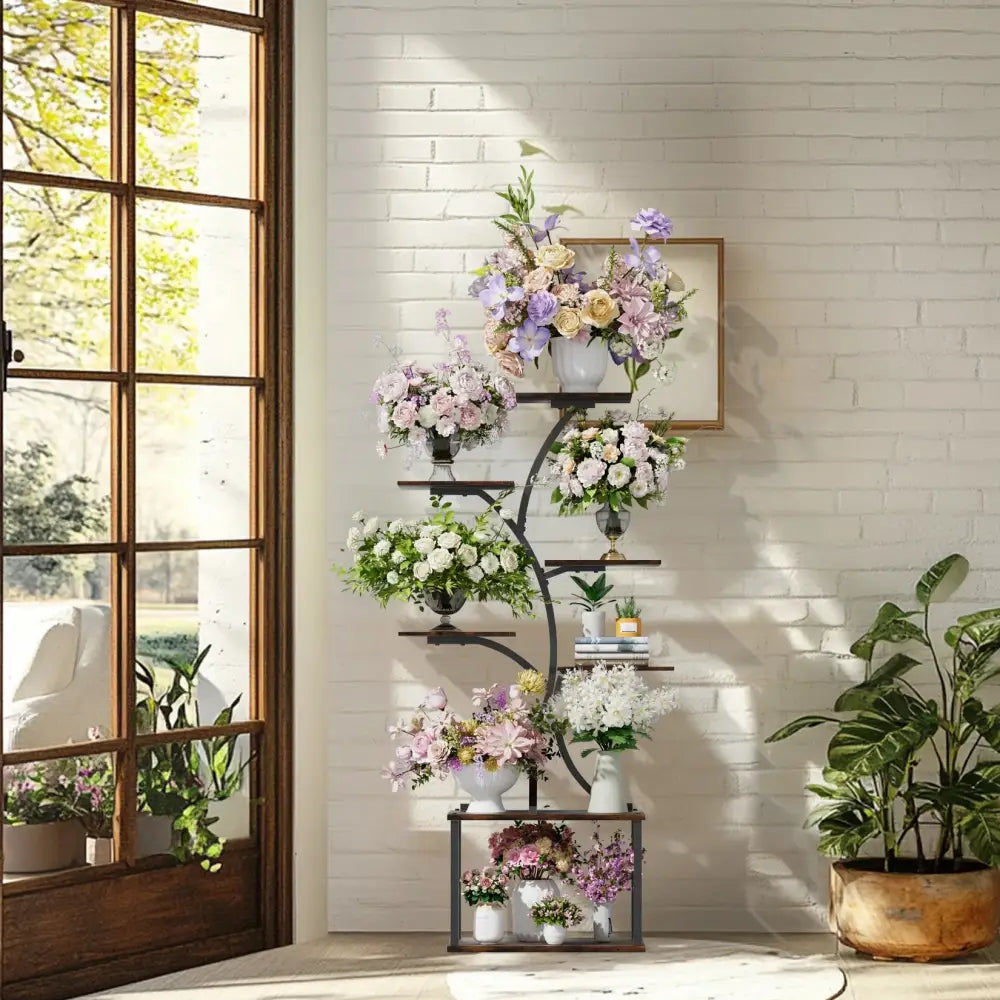Industrial Black Metal Plant Stand Multi-Shelf