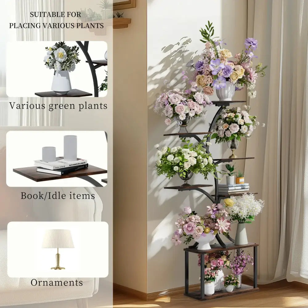 Industrial Black Metal Plant Stand Multi-Shelf